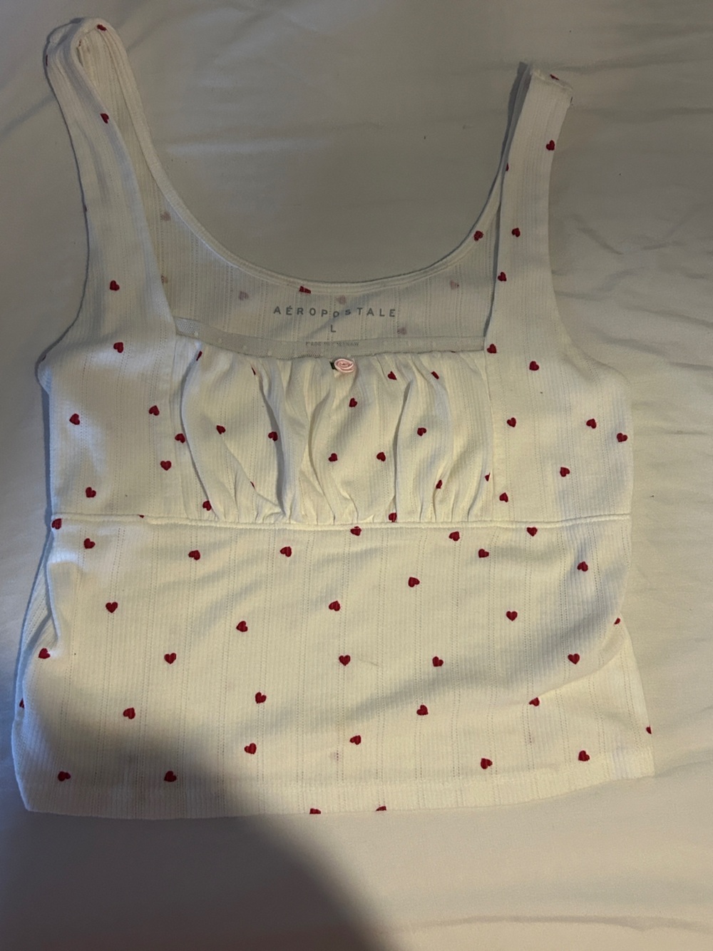 Aeropostale White Tank Top with Red Heart Print